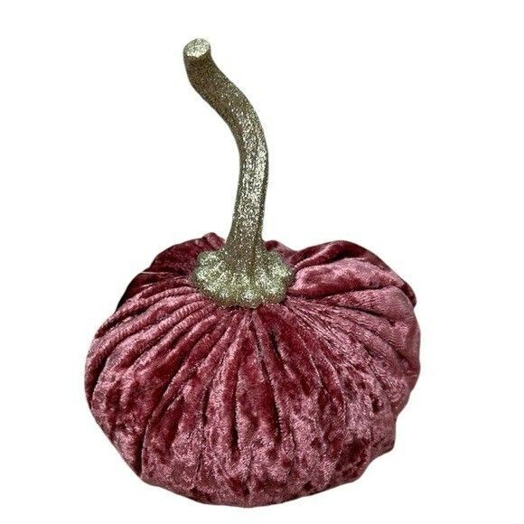 NEW Pink Velour Pumpkin Fall Home Decor Sparkle Office Accent Girly House - Picture 1 of 6